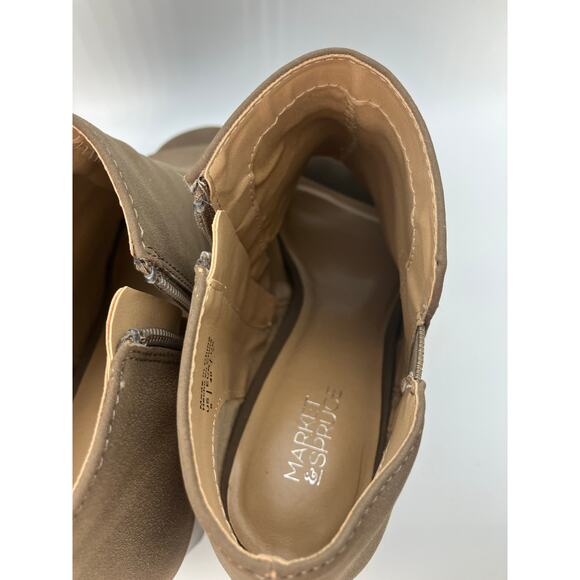 Market & Spruce Taupe Peep Toe Booties‎ Size 9 Faux Suede Zip Block Heel Shoes - Picture 4 of 14